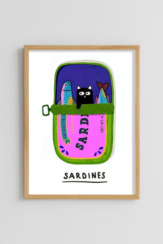 Sardines and Black Cat Poster